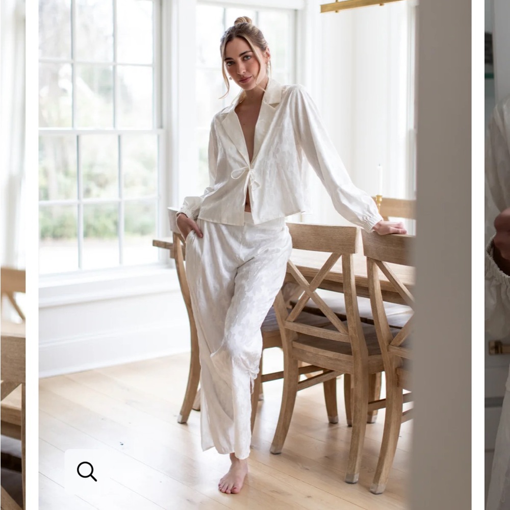 Women's Satin Two-Piece Pajama Set in Ivory - Lightweight Lounge Top & Pants